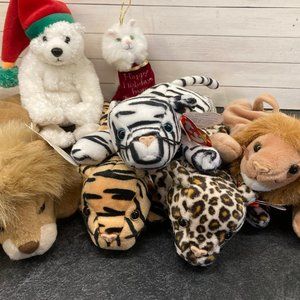 Lot of 4 Beanie Babies, 1 Lion Zoo Beanie, fancy feast